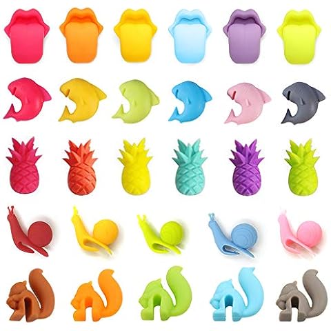 Zasiene Markierung Gläser 28 Stück Markierung für Gläser Glas Markierung Teebeutel Halter Silikon Getränkemarker Trinkglas Markierung Getränkemarker Teebeutelhalter Glasmarkierung für Party Weinglas Cover