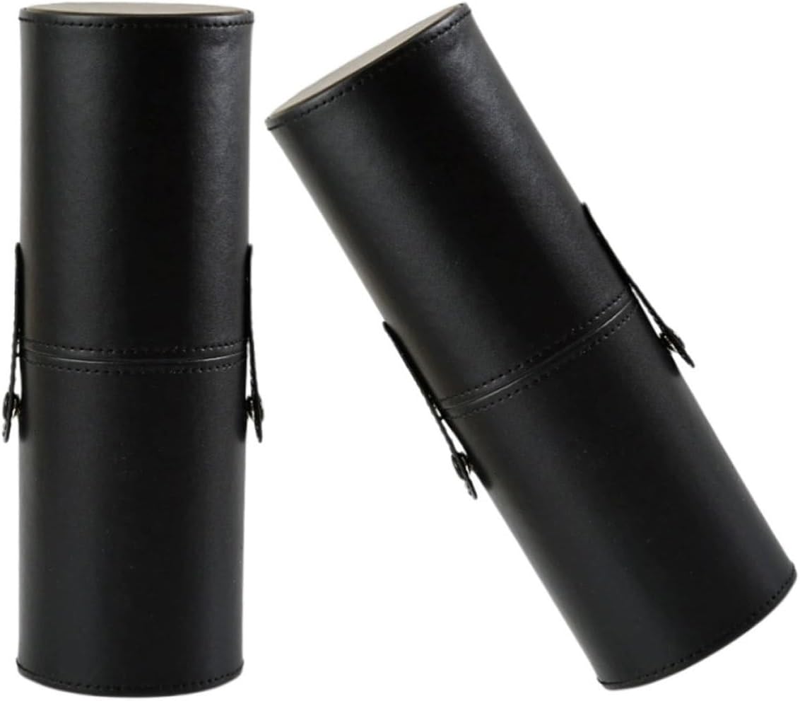 Kisangel 2pcs Black PU Makeup Brush Organizer with Lid Cylinder