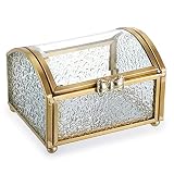 ELLDOO Gold Vintage Glass Jewelry Box with Clear Lid Diamond Pattern Treasure Chest Box Rectangle Ke