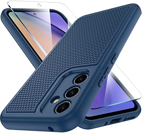 Huness Galaxy A54 5G Case & Tempered Glass Protector - Non-Slip Textured, Camera Protection, Blue