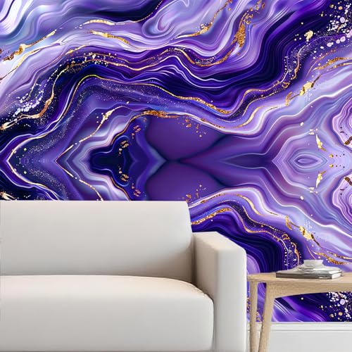 Image of Nuxovilar Blue Purple Gold Foil Marble Wallpaper Peel Stick 15.75x39.37