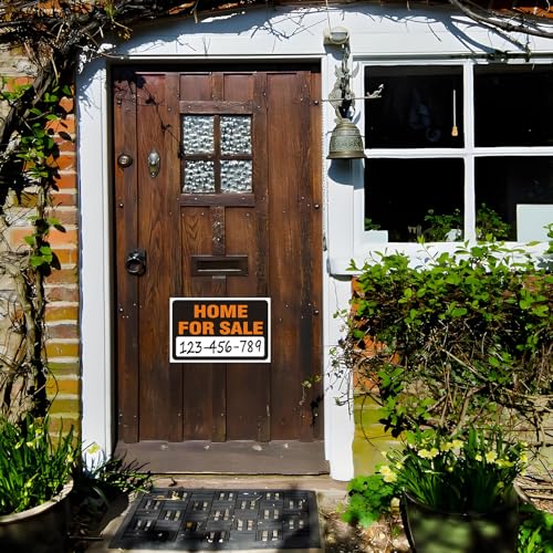 Image of Reflective Home For Sale Sign Stickers 2 Pack, 12 inchx8 inch Real Estate Stickers, Self-Adhesive Waterproof For Sale Signs for Car Windows, Doors & Yard (Orange)