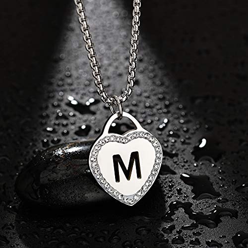 Calis Women's Silver Initial Necklace Stainless Steel Love Heart Tiny Letter Necklace Personalized Name Jewelry For Girlfriend Gift Alphabet Letter M #TOP2