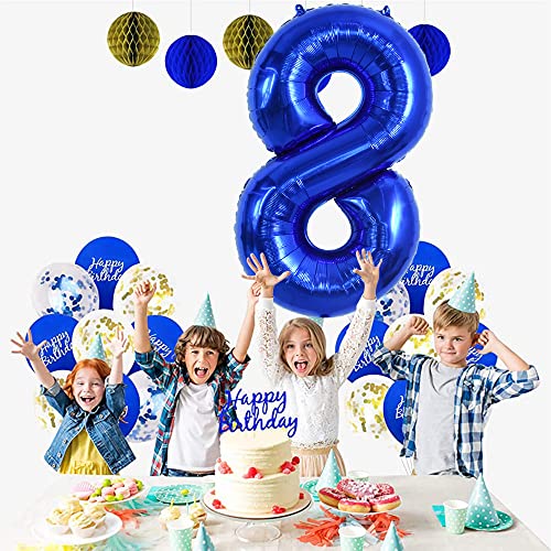 Image of TONIFUL 40 Inch Navy Blue Number 8 Balloons Large Foil 8th Birthday Decor | Deep Blue 8 Balloon Number Eight for 8th 18th 28th 38th 80th Birthday 8 Year Anniversary, Blue Decorations for Men Boys