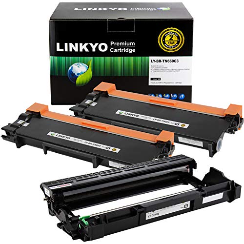 LINKYO Compatible Toner Cartridge and Drum Unit Set Replacement for Brother TN660 TN-660 DR630 DR-630 (2 Toner Cartridges, 1 Drum Unit)