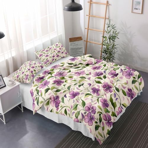 Housse de couette 140x200 chic et nature au motif botanique violet - 4