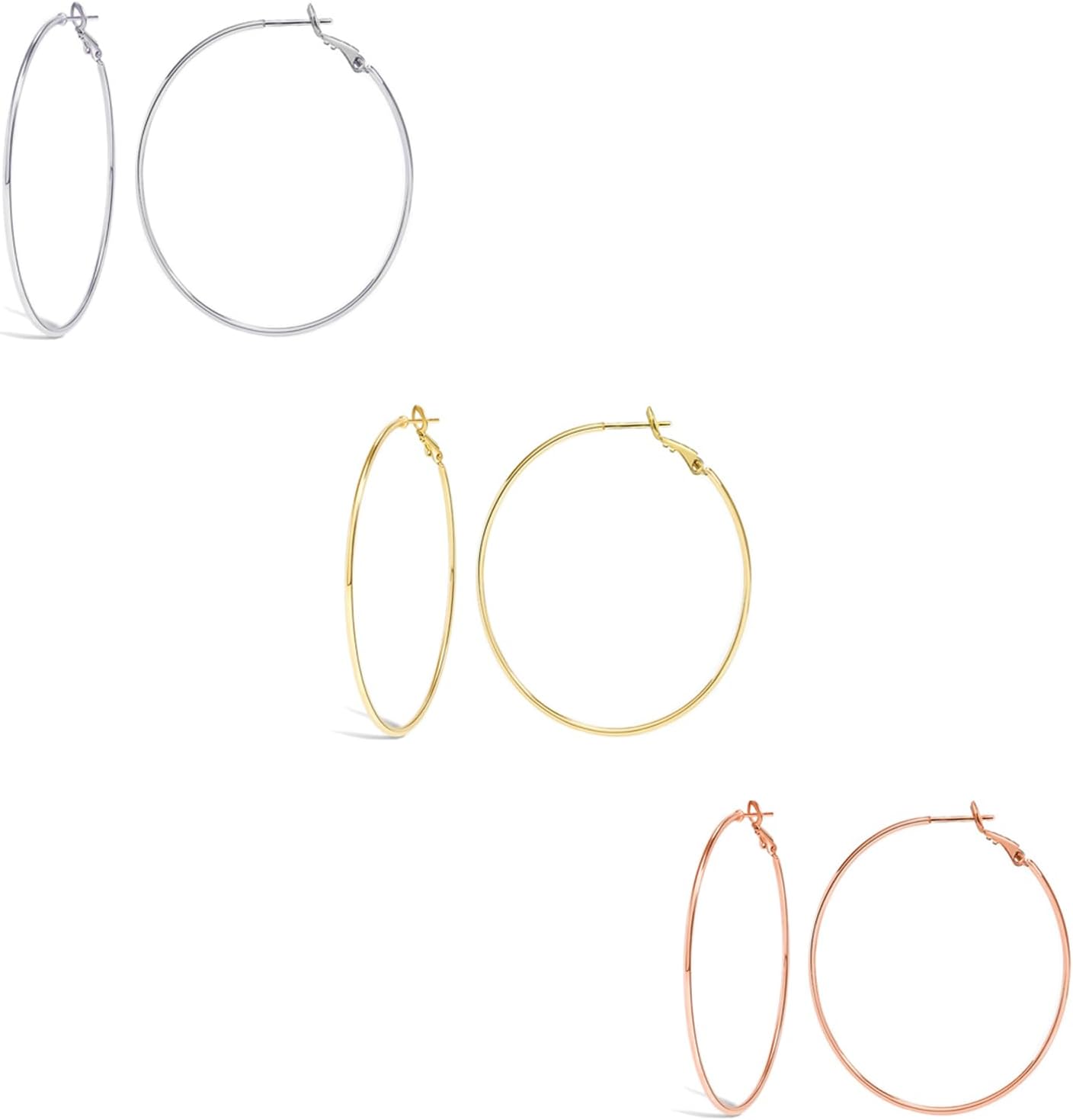 Cocadant Big Gold Hoop Earrings for Women Girls,Dainty 14k Gold Hypoallergenic Rose Gold Silver Hoop Earrings with 925 Sterling Silver Post,Stainless Steel Large Hoop Earrings