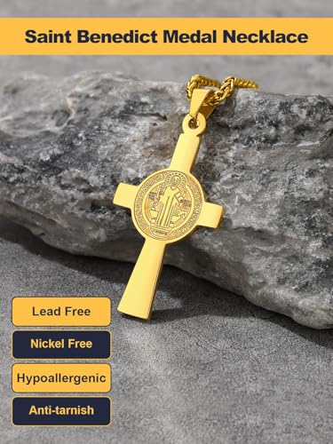 Image of U7 Saint Michael Necklace for Men,Stainless Steel /18K Gold Plated St Michael Archangel /Saint Benedict /Saint Christopher Pendant Amulet Necklace for Men Women
