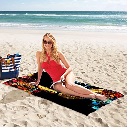 Arthmom Microfiber Beach Towel Oversized, 60"X30" Super Absorbent Quick Dry Beach Pool Swim Camping Towels For Adult Kids, Soft Cute Printed Large Beach Travel Bath Blanket Towel (Black Turtle) #TOP3