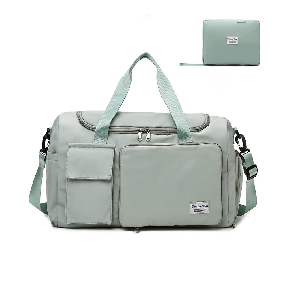 S SYMEFERFoldable travel bags, Large Capacity Sports Gym Bag, Weekender Carry on for Women, Travel Duffel Bag with Shoes Compartment, Sport Duffel Bag with Trolley Sleeve (Green)