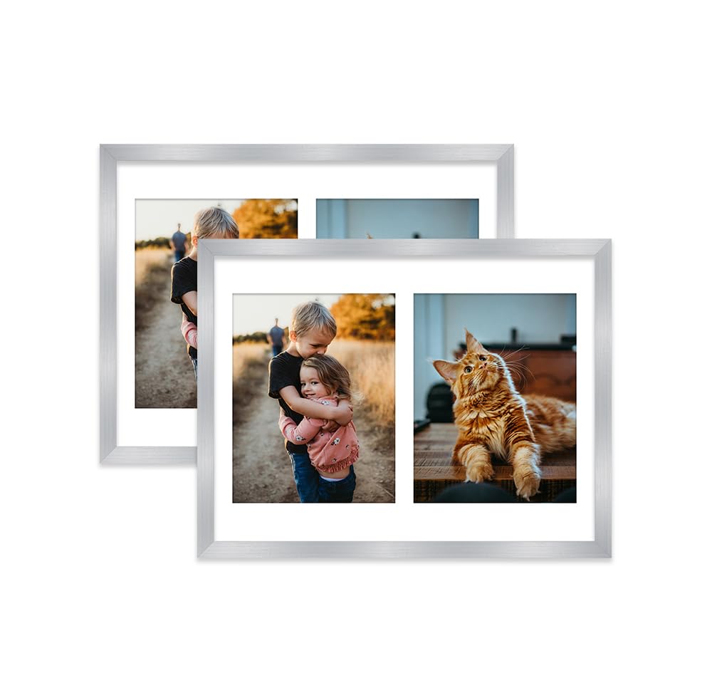 Silver Multi Photo Frame - Holds 2 x 9x7 Pictures, Family Collage Picture Frame for Wall Display, 16x12 Frame size, Set of 2