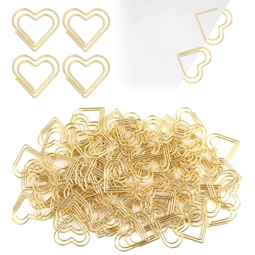 100 Stück Büroklammern Herz Gold, Büroklammern Motiv, Klein Büroklammer Herz, Büroklammer Set für Büro,Schule,Klassenzimmer, Aktenklammer - Herz