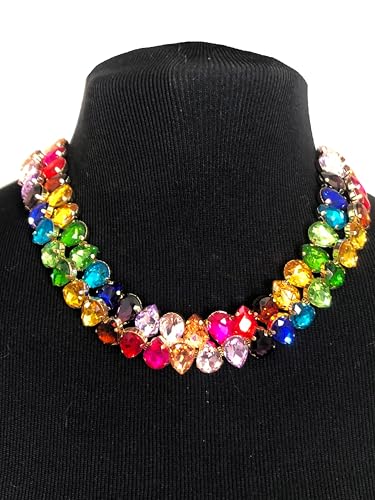 Secret for Longevity Gold Tone LGBT Lesbian Gay Pride Men Women Chunky Statement Rhinestone Rainbow Choker Necklace3