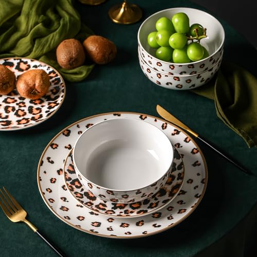 Christian Siriano Majestic 24-Piece Dinnerware Set Porcelain, Plates and Bowls Set, Dishwasher and Microwave Safe, Dish Set for 8, Multicolored