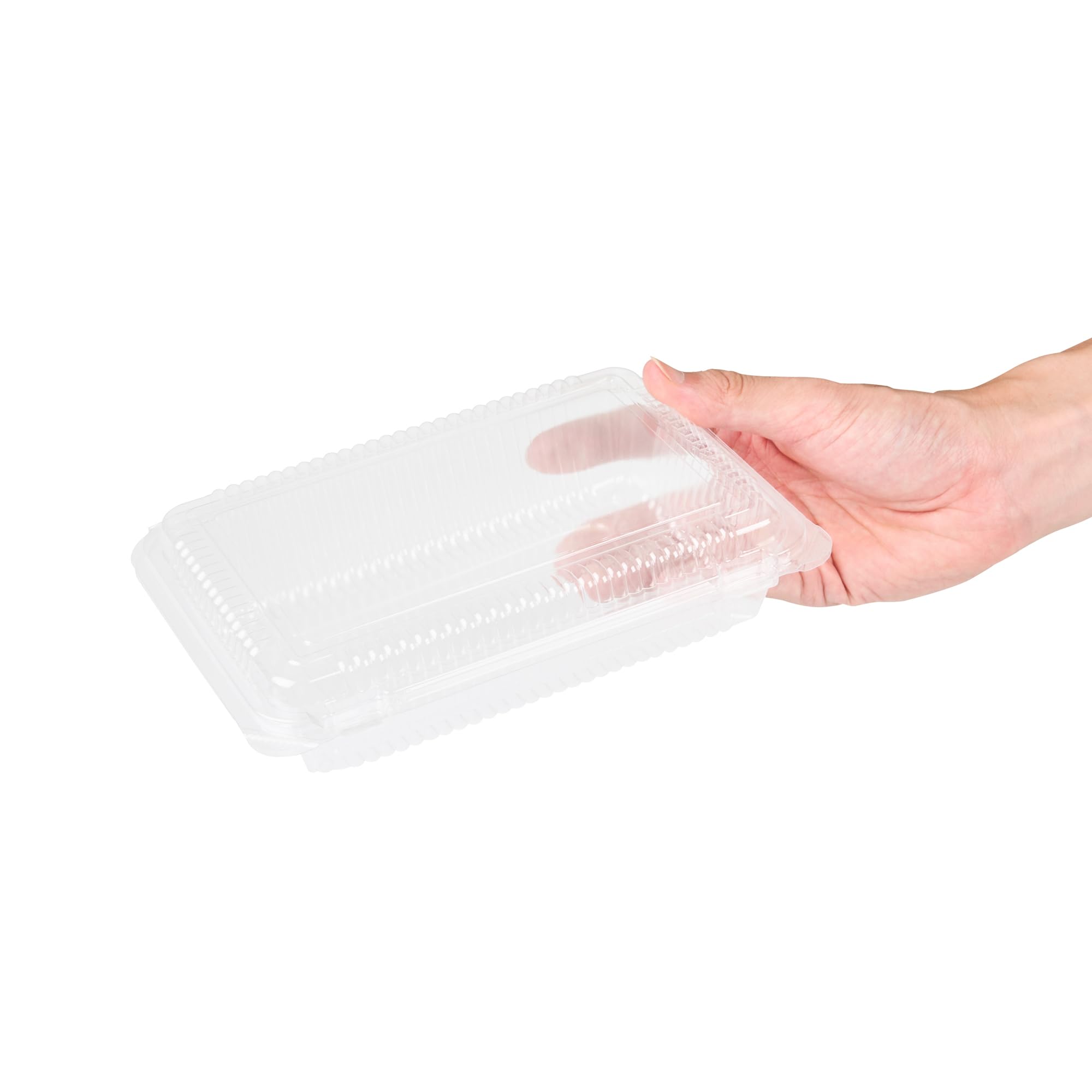 Restaurantware Thermo Tek - Contenedores de alimentos de 7.5 x 5.24 x 1.7 pulgadas, 100 recipientes rectangulares de concha - Contenedores de plástico transparente duraderos, resistentes, para