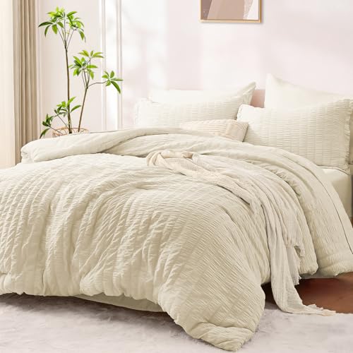 FUANNA Full Size Comforter Sets 7 Pieces, Luxury Seersucker Bed