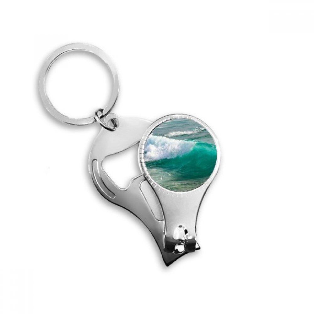 Porte-clés anneau multi-fonction coupe-ongles décapsuleur métal motif vague de l'océan