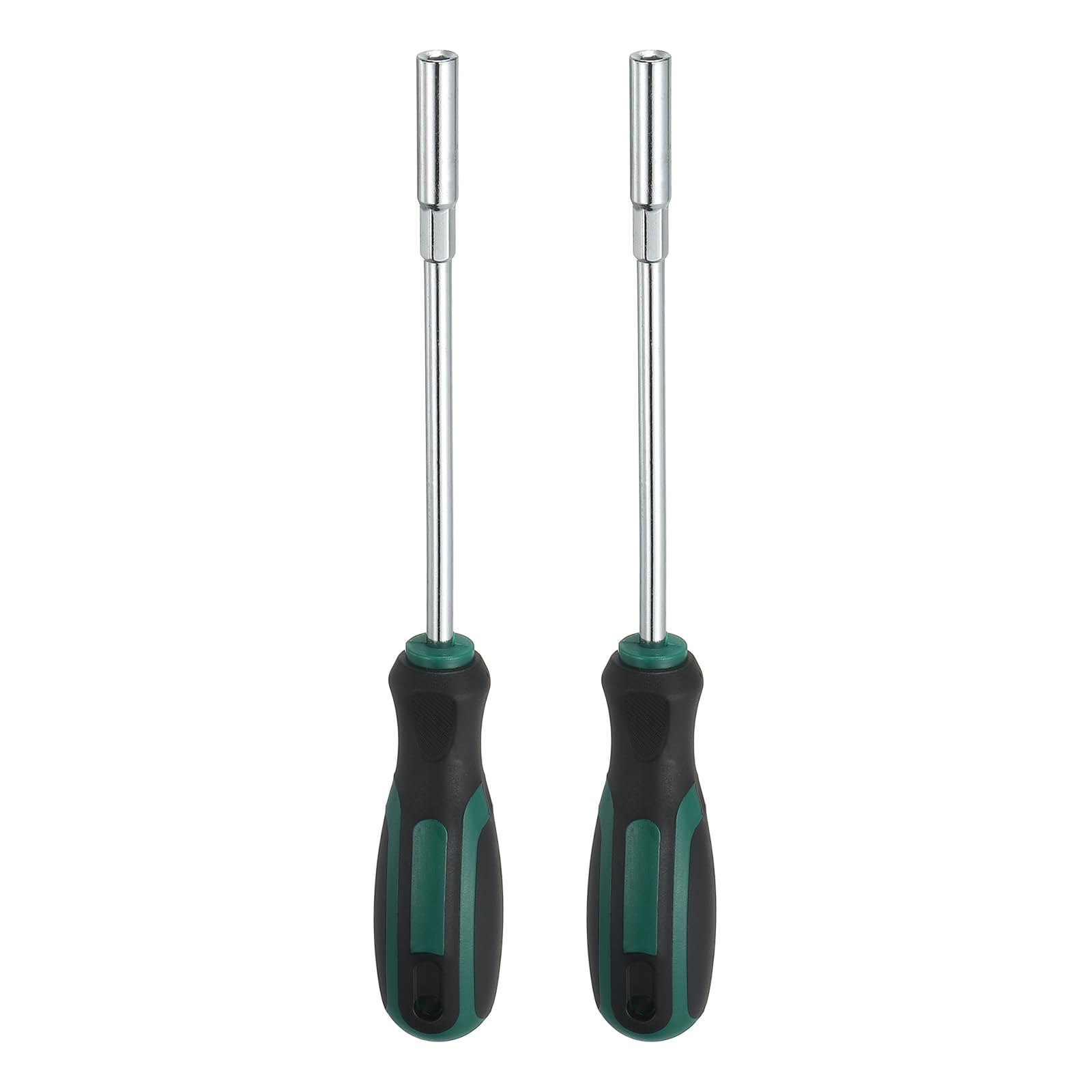 sourcing map 2 Pcs Metric Nut Driver 5mm CR-V Non-Magnetic Tip Hollow Shafts Hex Socket Screwdriver with Anti-Slip Handle for Automobile Repair Bit Driver, Green/Black