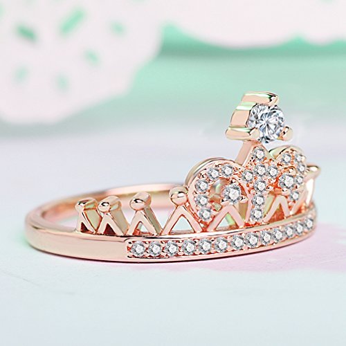 Women's Crown Tiara Rings Exquisite 18K Rose Gold Plated Princess Tiny Cz Diamond Accented Promise Rings For Her Size 7 #TOP4