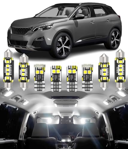 BMT xms Kit de Luces LED Interior para Peugeot 2008 2013-2019/3008 2008-2020/5008 2009-2020, Bombilla LED Interior para Coches y Camiones, Blanco Brillante 6000K, 17 Piezas