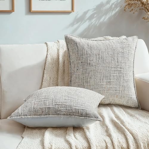 HAUSSY Grey Throw Pillow Covers 16x16 Set of 2 Chenille