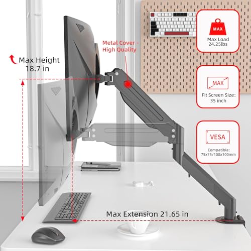 Image of Suptek Monitor Mount Gas Spring Monitor Arm Desk Mount Fully Adjustable Fits 17 20 22 23 24 26 27 32 35 inch Monitors Weight Capacity up to 24.25 lbs