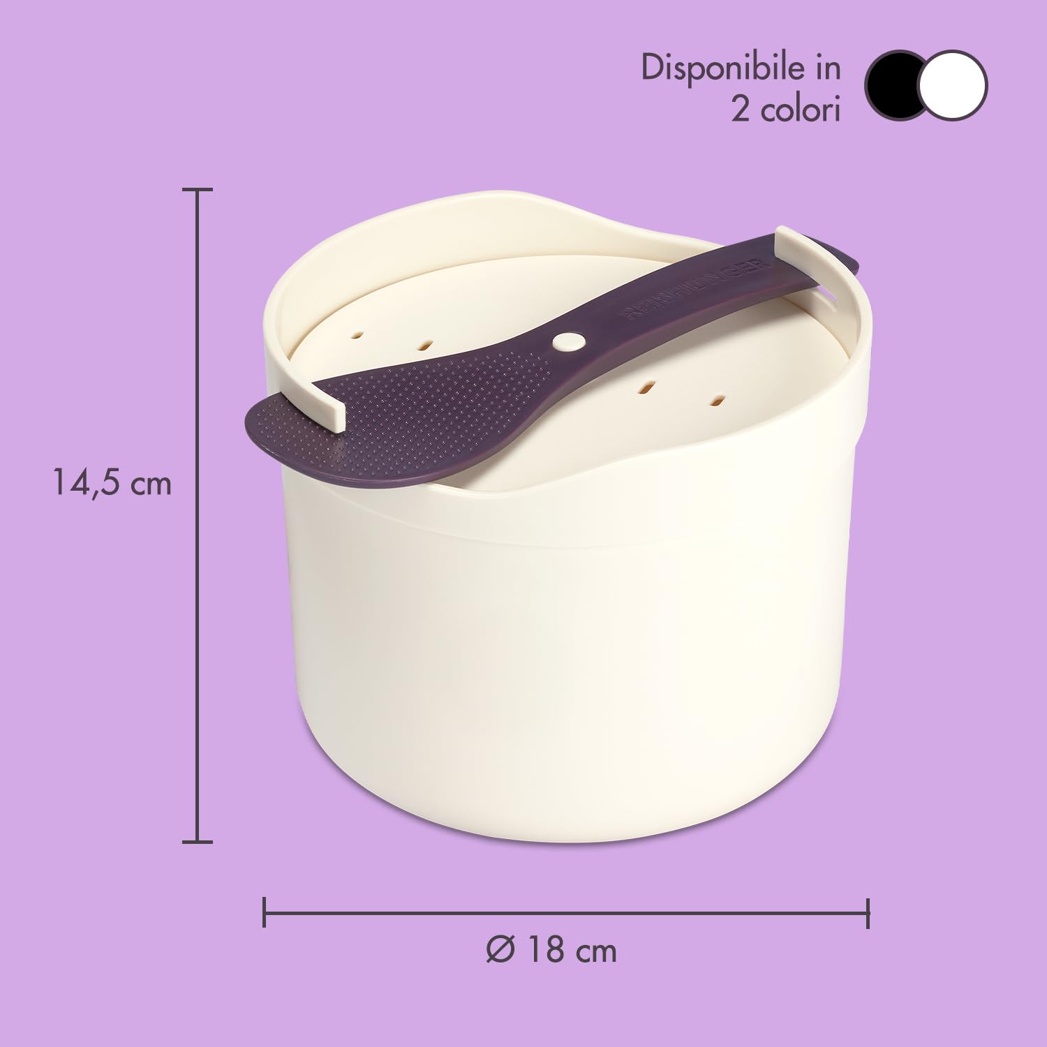 REISHUNGER cuociriso microonde (1,7l) – bianco – per cuocere perfettamente il riso in soli 12 minuti