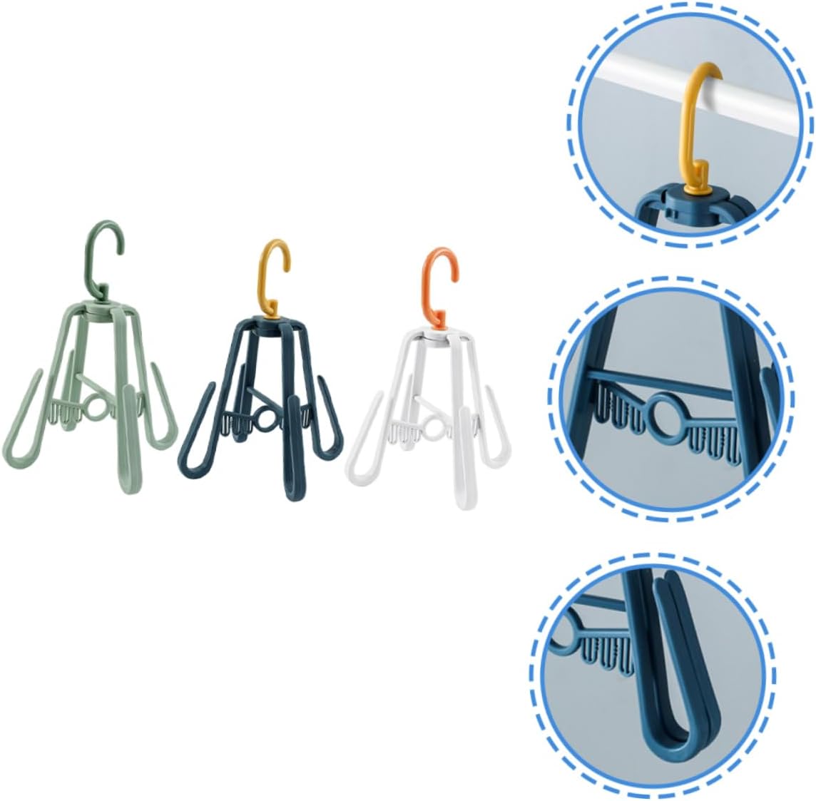3 Pack Plastic Hanging Shoe Drying Rack Multi Hook Foldable Blue