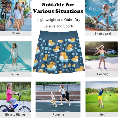 visesunny Girl's Golf Skirt Athletic Little Yellow Duck Drops Tennis Skort Sport Activewear with Double Layer Pockets4