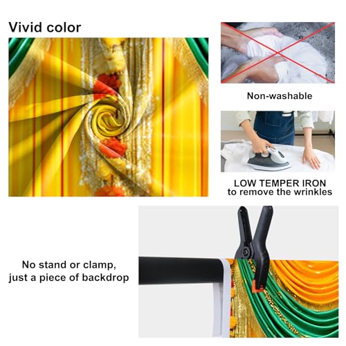 Image of 10x6.5ft Indian Traditional Backdrop Photography Yellow Green Curtain Wreath Photography Background Indian Festival Decors Wedding Banner Bridal Shower Decors for Couple Bride Studio Props