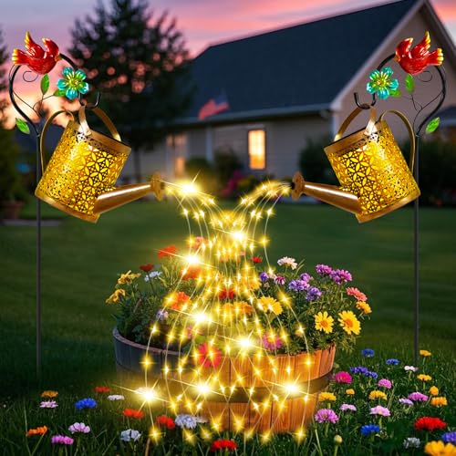 Mothers Day Gifts Solar Lights Outdoor, Watering Can with Cascading