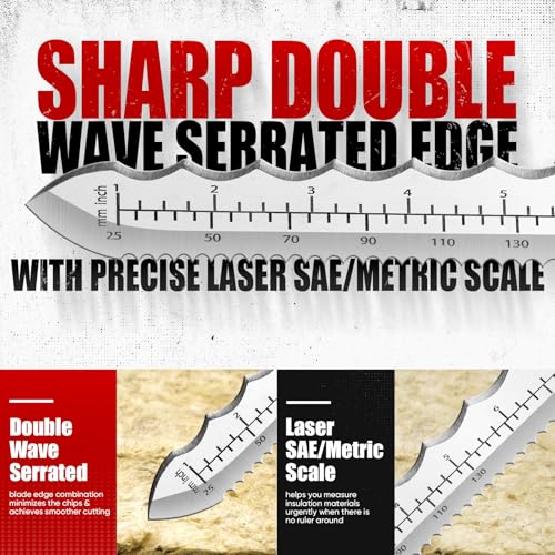 Image of PINOZE 14 inch Insulation Knife, Stainless Steel Blade Insulation Cutter w /Laser Scale, Dual-Side Serrated Duct Knife Tool with Sheath for Cutting Heat Material Foam /Rockwool /Styrofoam, Garden Sod Cutter