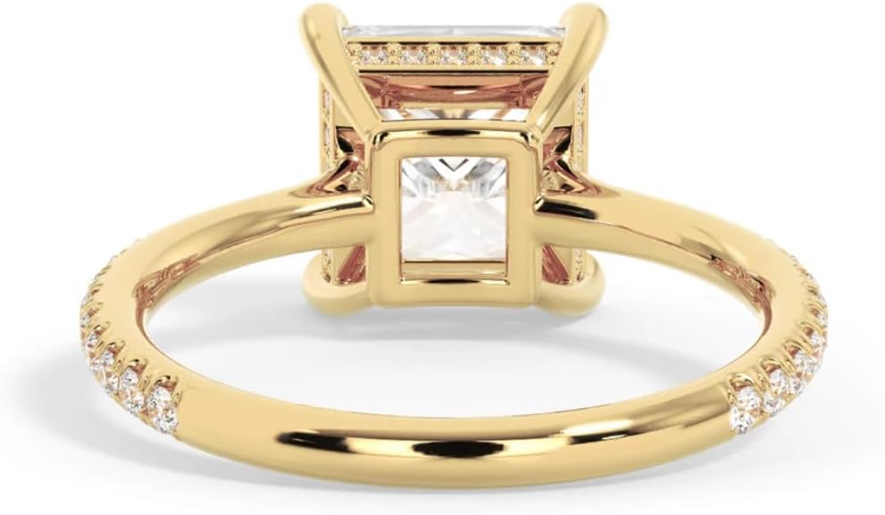 2-4 CT Moissanite Solitaire Engagement Ring Hidden-Halo Accents Anniversary Ring Gifts 925 Sterling Silver, 10K/14K/18K Solid Gold