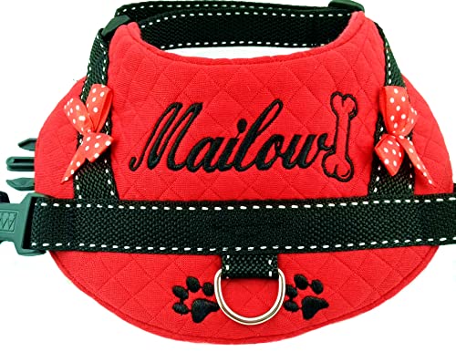 Hundegeschirr S M L XL XXL Brustgeschirr mit Wunsch Namen bestickt Rot Schwarz