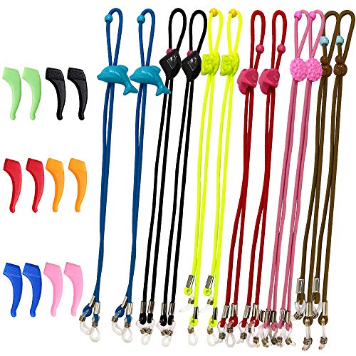 SENHAI 12 Unids Correa de gafas para niños Y 6 pares Ganchos de silicona para la oreja, Ajustable Deportes Correas de gafas Antideslizante Gafas de sol Anticipo para Niños niñas