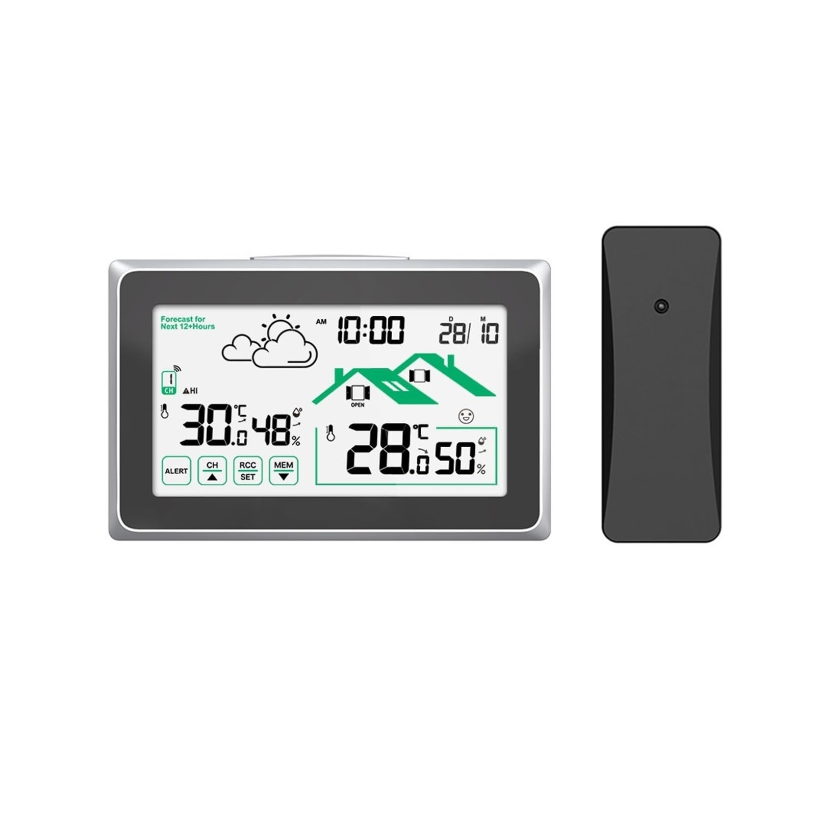 Estación meteorológica, Estación meteorológica inalámbrica con reloj atómico automático y concentrador de monitor digital(Nero)