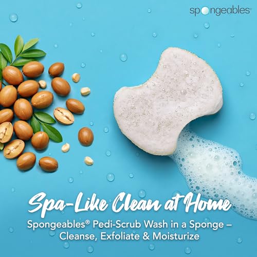 Image of Spongeables Pedi Scrub Foot Exfoliating 20+ Wash Sponge, Argan Oil, 2 Count