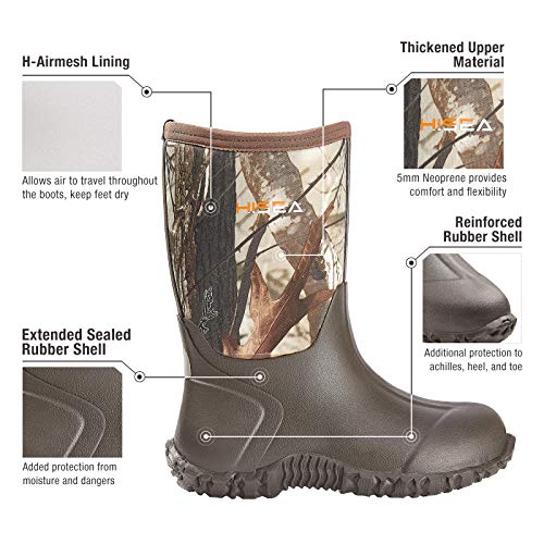 HISEA Kids Rain Boots Waterproof Neoprene Rubber Mud Boots Youth Rainboots Mid Calf Rain Shoes for Toddlers Kid Children Boys & Girls2