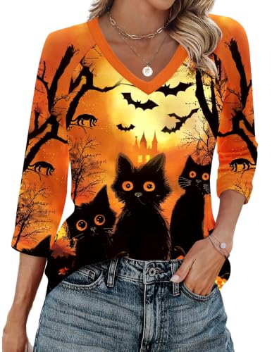 Image of Zeagoo 3 /4 Length Sleeve Womens Tops Casual V Neck Shirts Soft Basic Tees