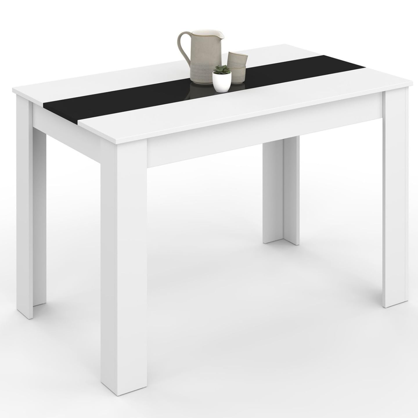 IDMarket ROZY - Mesa de comedor rectangular para 6 personas, 110 cm, color blanco y negro