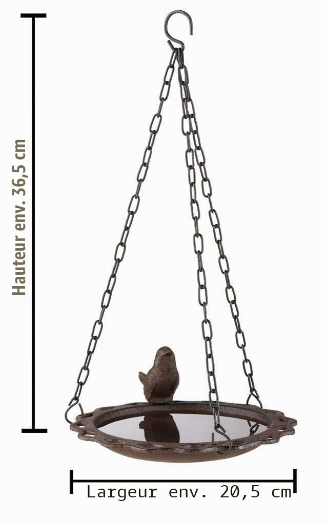 Bambelaa! Abreuvoir à oiseaux en fonte pour jardin, abreuvoir pour oiseaux, eau, mangeoire, abreuvoir suspendu, 1 pièce à suspendre