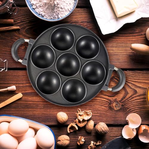 Padella per uova fritte in ghisa, teglia per muffin e focaccine, teglia da forno antiaderente in ghisa a 7 stampi, teglia rotonda per cupcake, strumento da cucina per pane di mais e focaccine - immagine 3