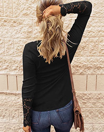 Limerose Women's Long Sleeve Lace Trim Tunic Tops Button Down Casual Blouse Cute Crew Neck Ribbed Shirt2