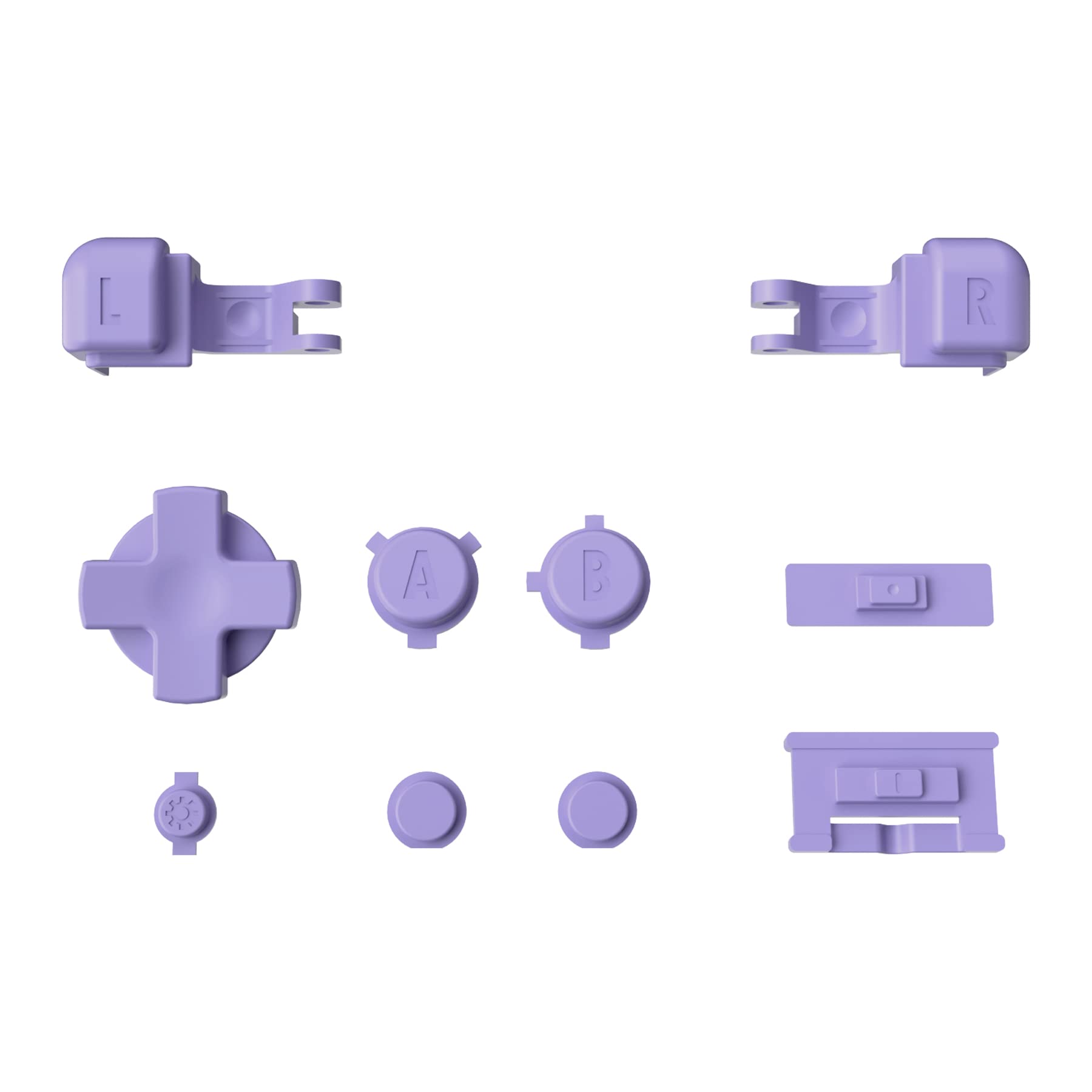 eXtremeRate Botones Completos para Gameboy Advance SP (GBA SP), Teclas de Repuesto A B L R, Power On/Off, Volumen y D-Pad, No Incluye Control, 16Bits Violeta Claro