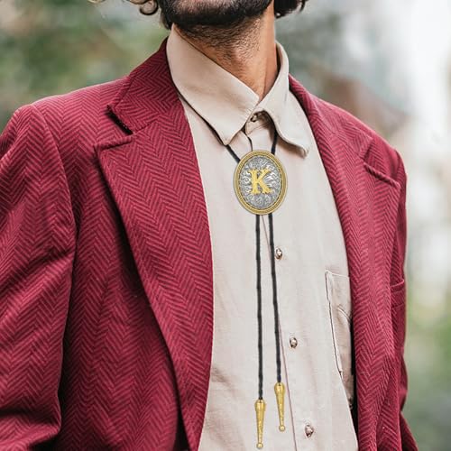 Image of HUABOLA CALYN Bolo tie for Men, Western Cowboy Golden Alphabet Initial Letter ABCDJMR to Y Costume Bolo ties Neckties