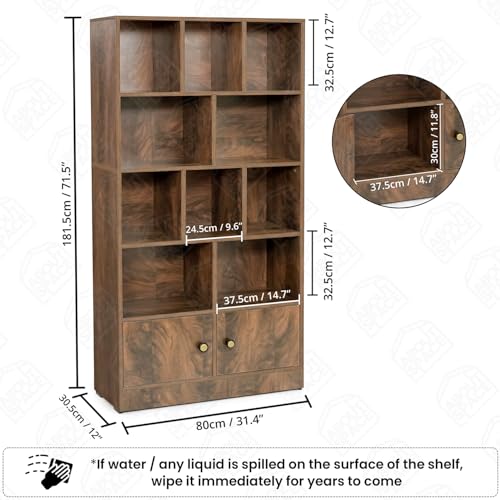 Image of ABOUT SPACE Tall Book Shelf for Home - 10 Shelves with Bottom Closed Compartment Engineered Wood Book Rack for Study Room Book Organizer Stand for Library, Living Room(L80 x B30.5 x H181.5cm -Walnut)
