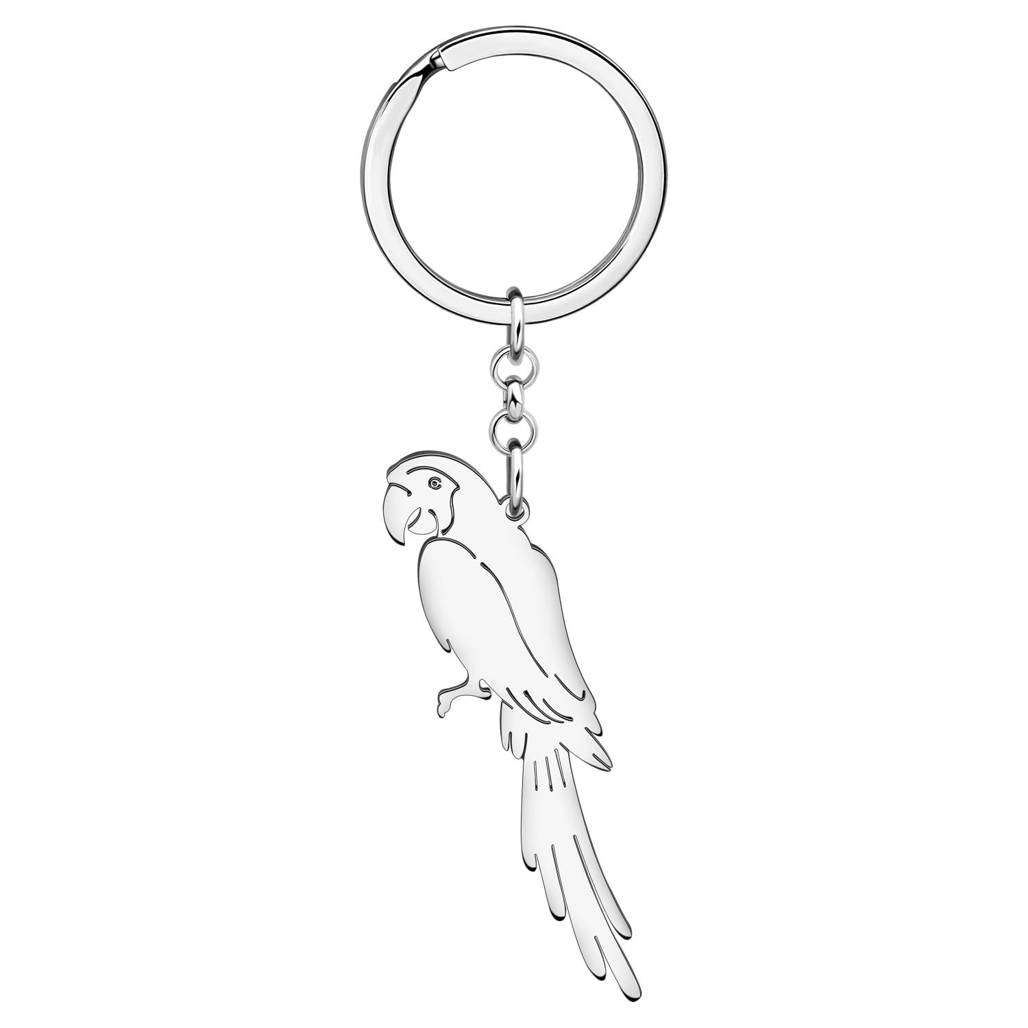 Portachiavi Pappagallo In Acciaio Inox – Argento E Oro, Con Cacatua E Inseparabile