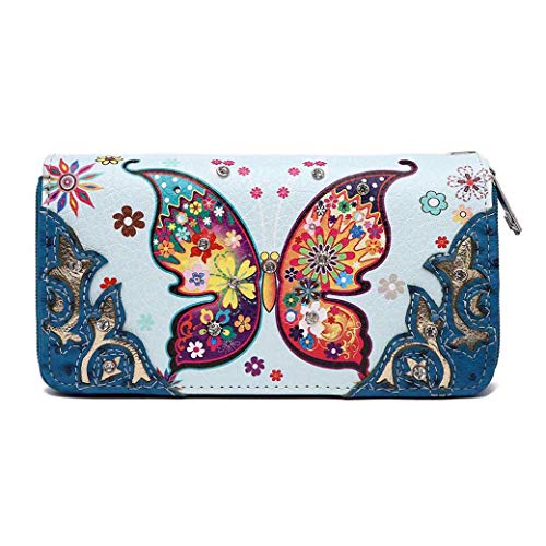 Western Style Butterfly Flower Concealed Carry Spring Purse Country Handbag Women Shoulder Bag Wallet Set (Blue)3