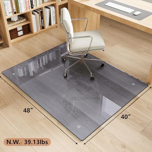 MYSUNORIA 40" x 48" Gray Tempered Glass Chair Mat for Carpet & Hard Floors by MYSUNORIA - Used condition - Image 4