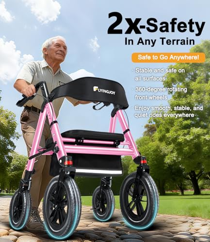 Image of Heavy-Duty Walkers for Seniors with seat,450Lb Bariatric Rollator Walker